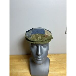 Vtg John Hanly Patchwork Newsboy Cap Hat Men 6 7/8 56 S Wool Tweed Ireland Golf